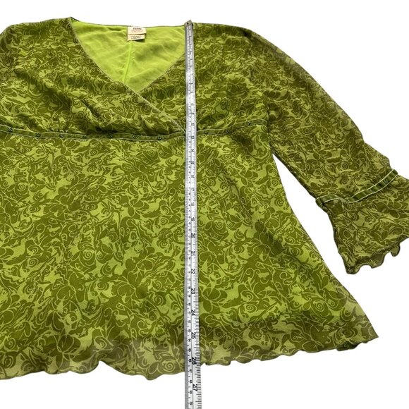 Vintage Floral Babydoll Blouse Green Large Y2K Whimsygoth Fairy Grunge Boho - Picture 10 of 12
